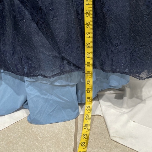 NEW La Femme [ 14 ] 3/4 Sleeve Embellished‎ Lace A-Line Gown in Navy - Picture 6 of 12